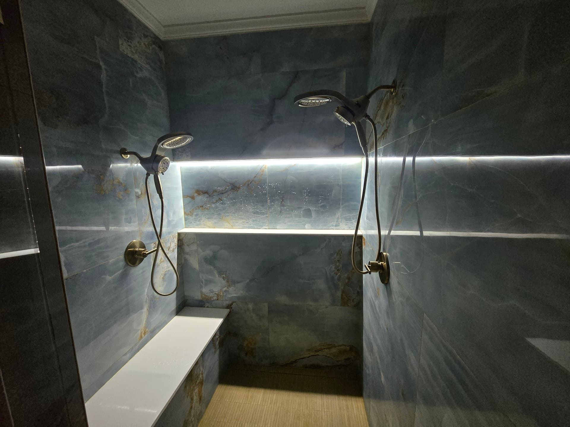 Custom Shower Build with Dual Heads and LED Niche Lighting image